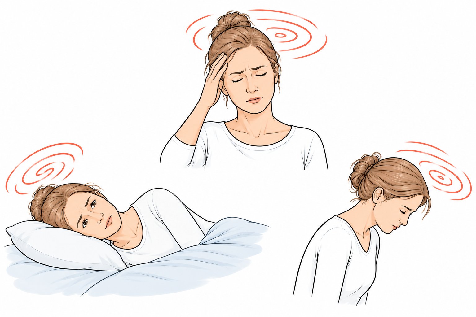 Illustration von Drehschwindel beim Umdrehen im Bett, Aufrichten und Bücken