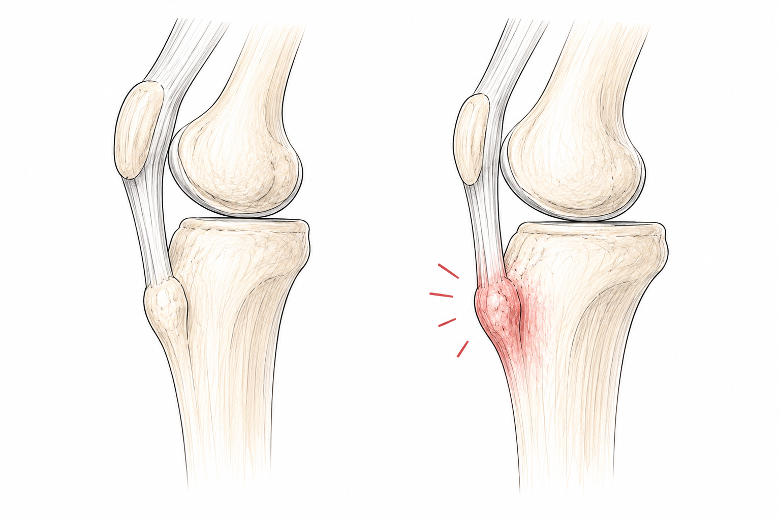 Morbus Osgood-Schlatter – Reizung am Ansatz der Patellasehne unterhalb der Kniescheibe